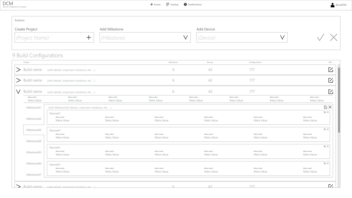 early wireframe of system navigation