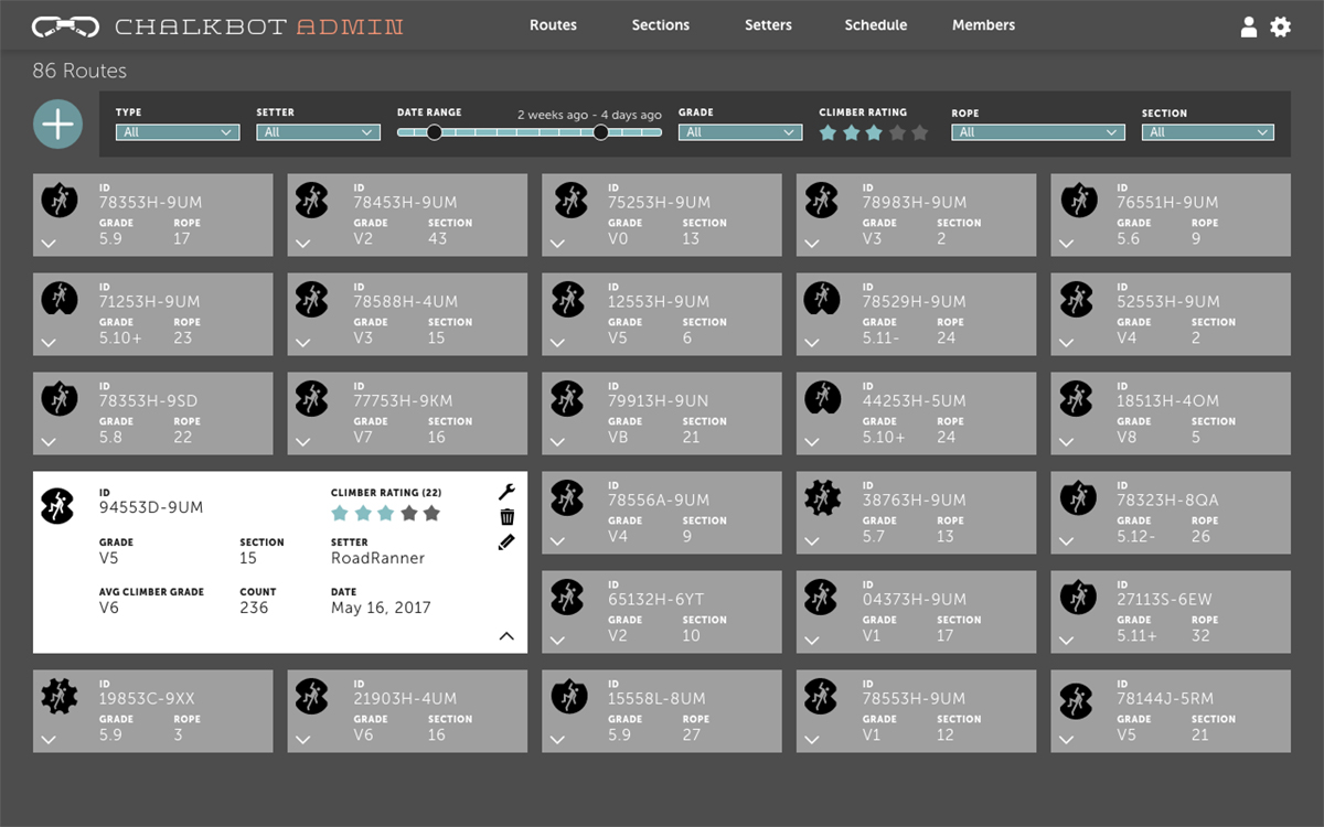 an admin route inventory screen