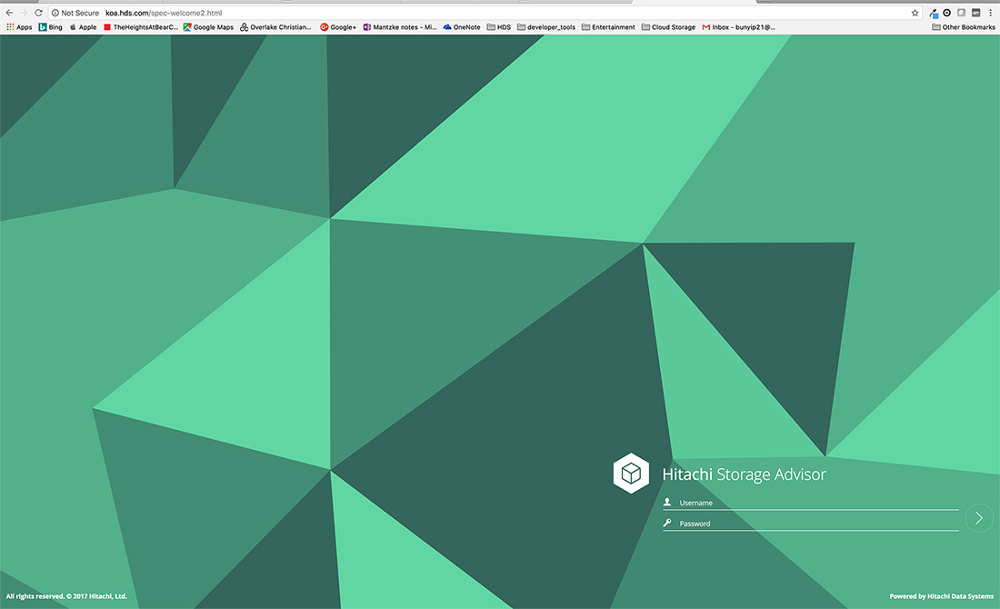 Hitachi Storage Advisor login screen